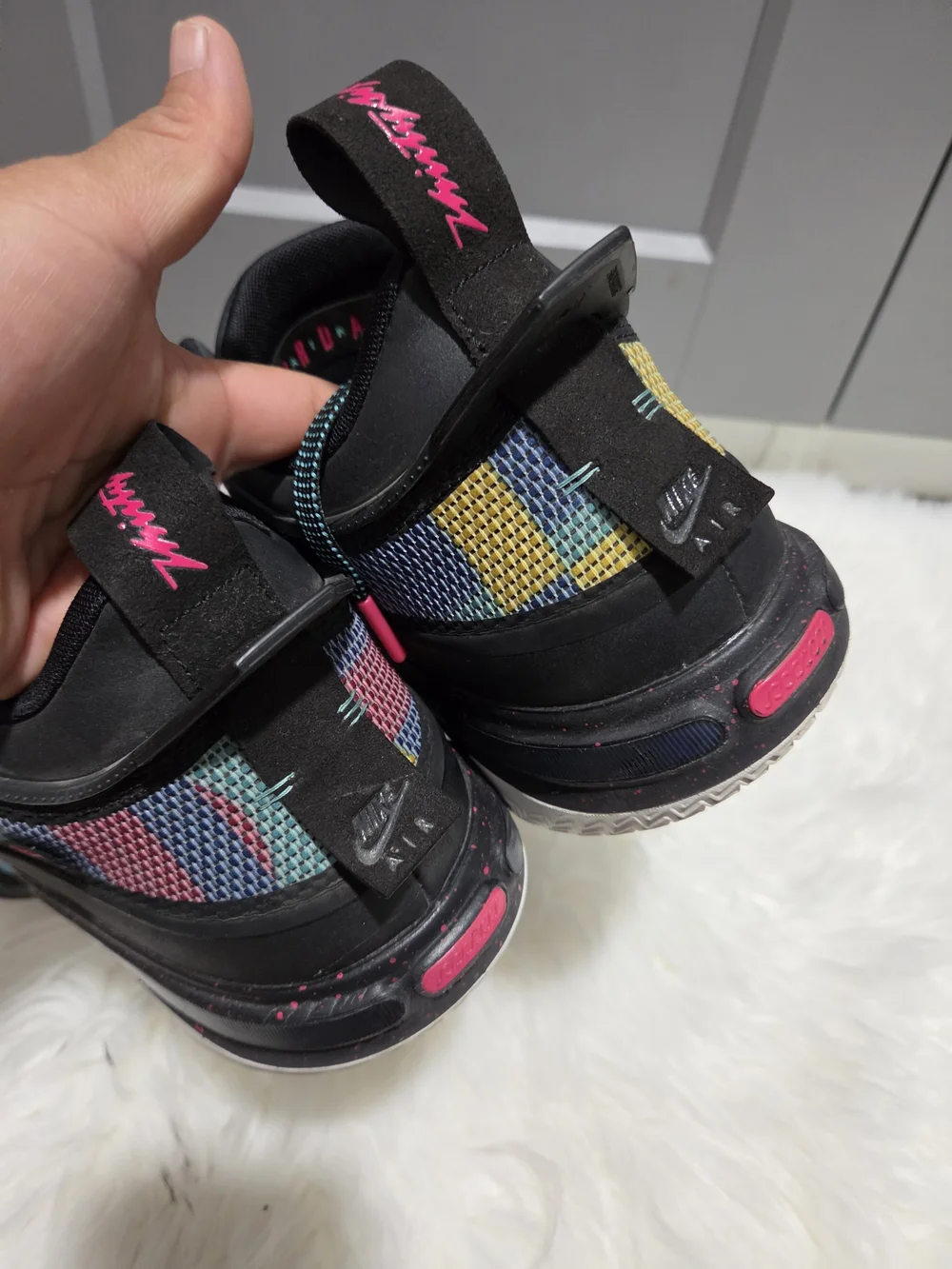 Jordan  Multicolor Knit Basketball Sneakers in Black with Pink Jumpman